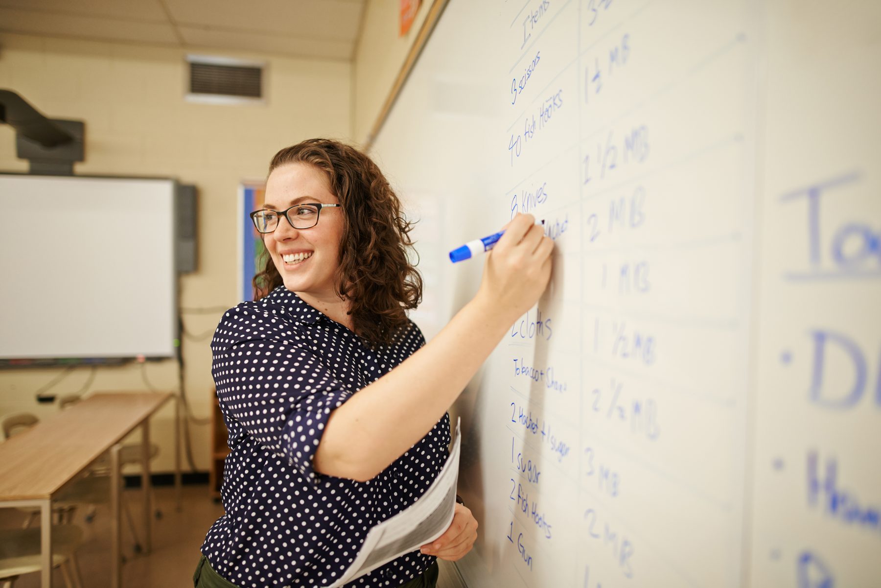 Professora a orientar uma sessão de formação numa sala de aula